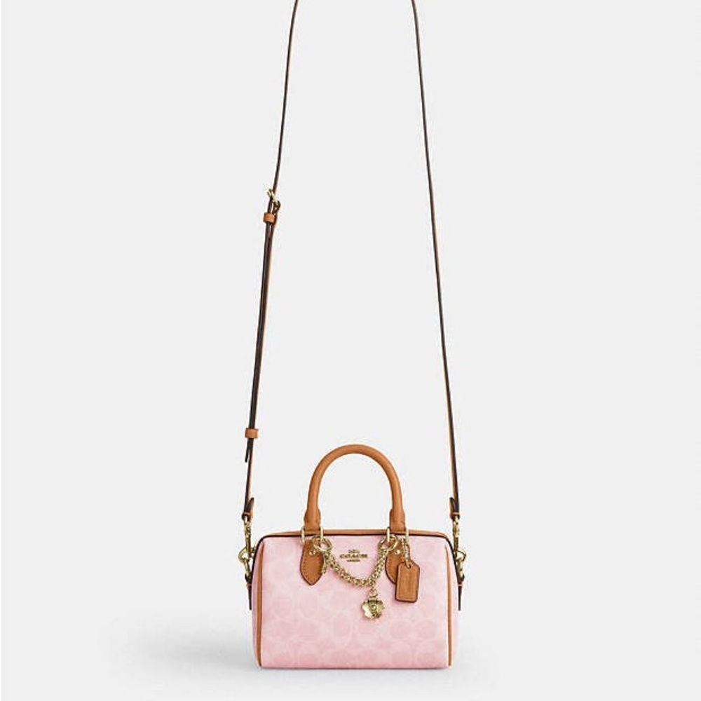 NWT Coach Pink and Tan Satchel MINI ROWAN - Picture 3 of 16